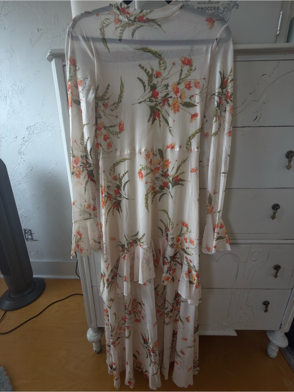 CO Cream Maxi Dress with Orange Floral Print
